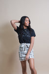 Coconut button Woven Skirt With Belt in Plaid