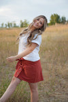 Coconut button Stripe Woven Skirt With Belt in Rust - Duckthreads