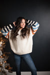Eden Super Soft Sweater with Striped Sleeves in Ivory