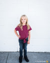 Ribbed Tie Bottom Tee - Pink and Burgundy - Duckthreads