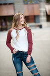 Long sleeve Thermal Baseball Tee in Ivory & Red