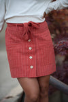 Coconut button Stripe Woven Skirt With Belt in Rust - Duckthreads