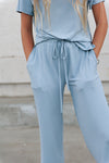 DT Emma two-piece set: ribbed tee & cropped palazzo pants in Baby Blue - Duckthreads