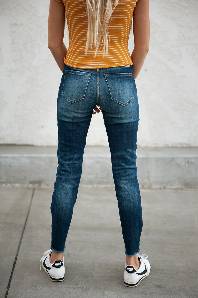 Kancan Heavily Distressed Dark Blue Jeans for Women Duckthreads