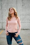 Ribbed Crew Neck Long Sleeve Tee in Dusty Pink - Duckthreads