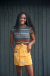 Coconut button Solid Woven Skirt With Belt in Mustard - Duckthreads