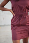 Womens Downtown Sporty lightweight dress in burgundy maroon, modest fit with pockets - Duckthreads