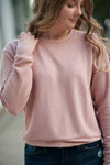 Waffle Knit Crew Neck Long Sleeve Thermal Tee in Pink