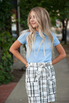 Coconut button Woven Skirt With Belt in Cream & Black Plaid - Duckthreads