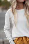 Waffle Knit Crew Neck Long Sleeve Thermal Tee in Eggshell - Duckthreads