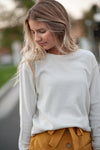 Waffle Knit Crew Neck Long Sleeve Thermal Tee in Eggshell - Duckthreads